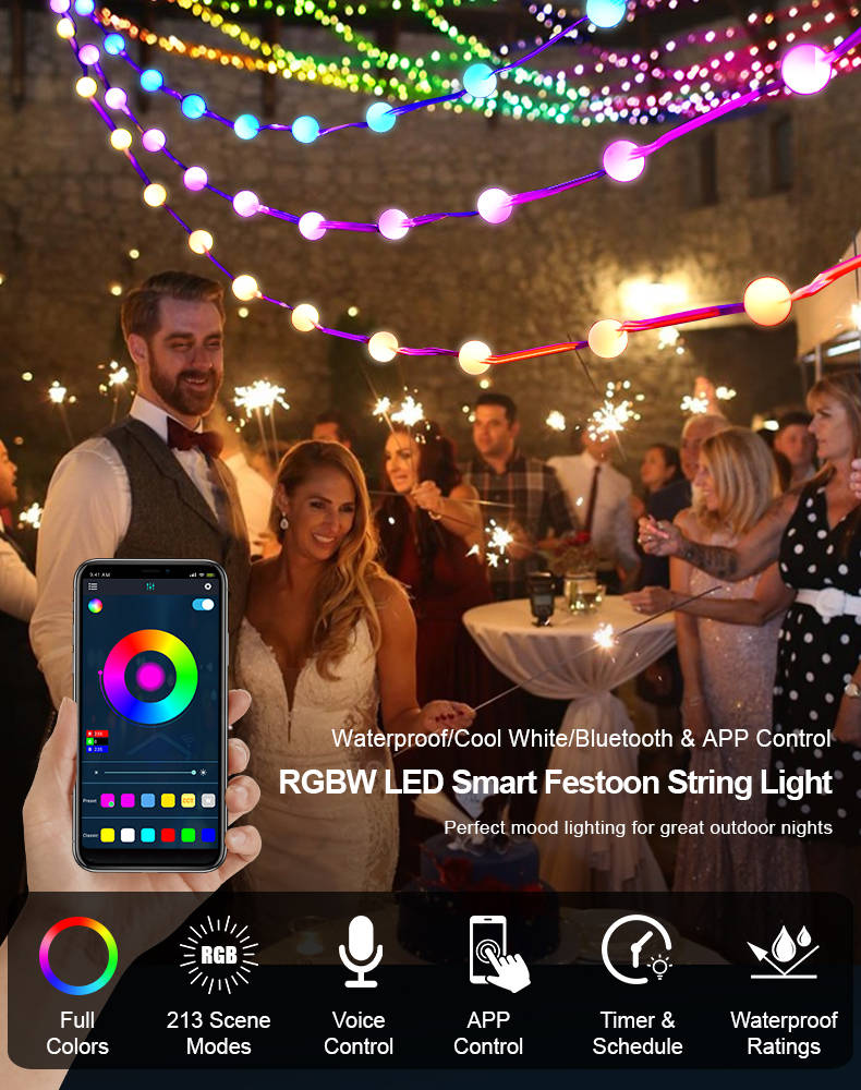 Outdoor Weatherproof Multi Colored RGBW LED Festoon String Lights